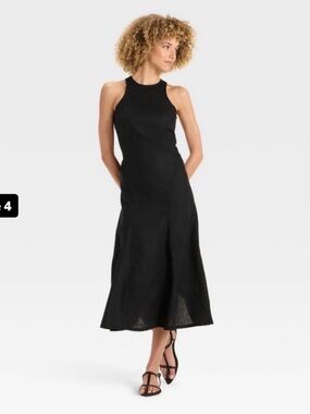 Sleeveless Black Halter Midi Dress - Women's